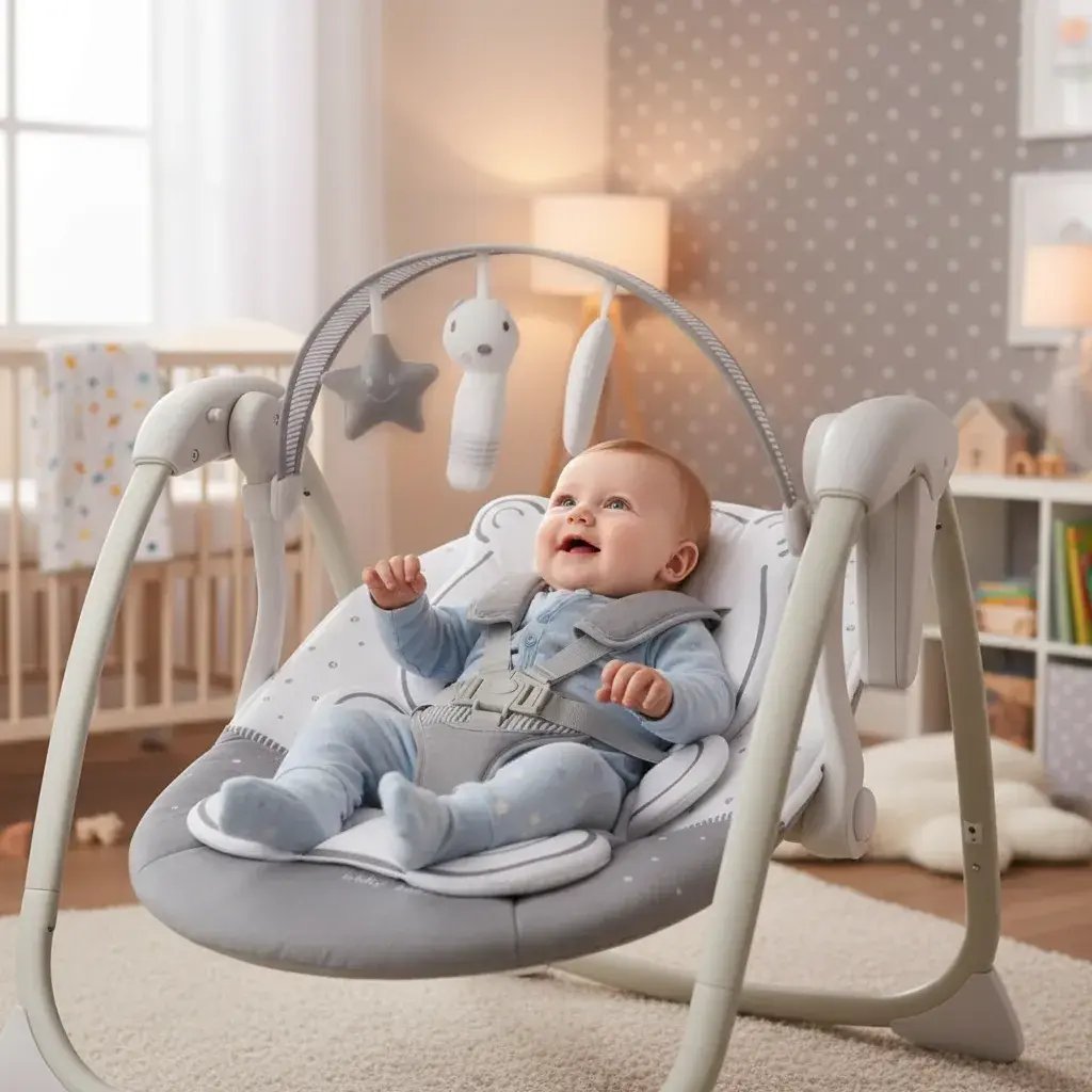 Silla Mecedora Eléctrica Para Bebé Diseño Oso Gris